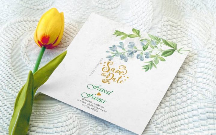 Floral save-the-date wedding invitation card with a tulip