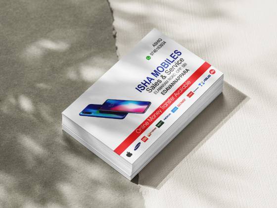 Stack of Isha Mobiles business cards designed by Dzone Ads
